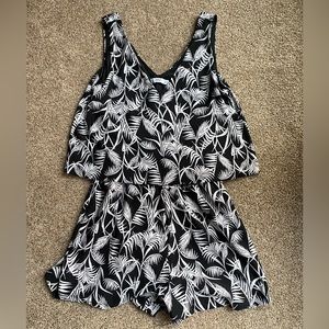 Mango Women’s Casual Black and White Palm Leaves Romper